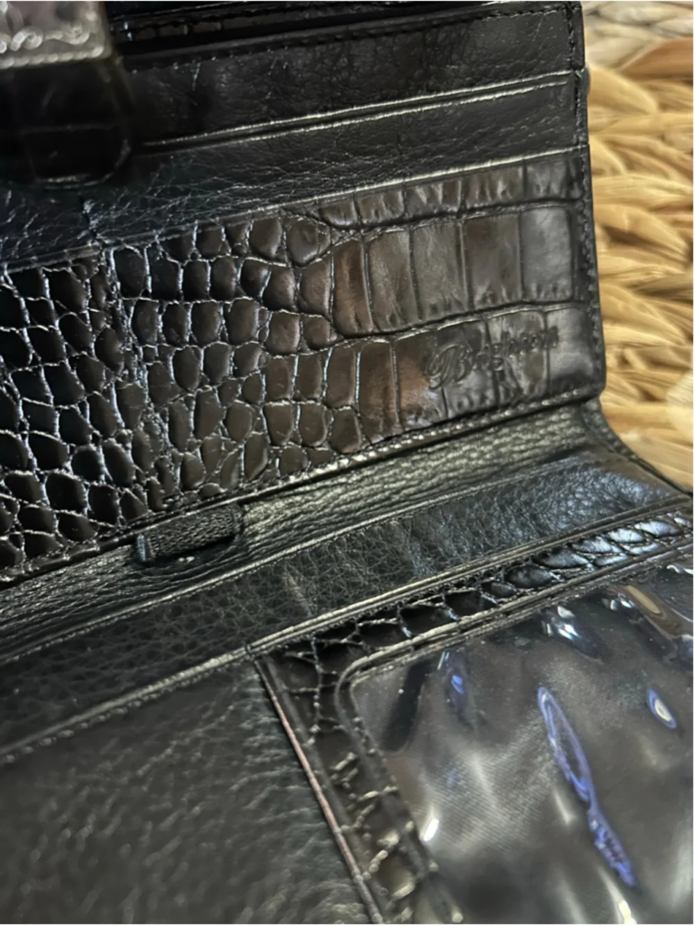 Brighton Black Leather Crocodile Embossed Wallet/Crossbody